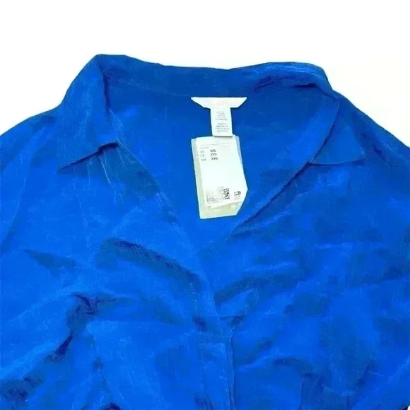 H&M Woven Blouse With Tie Detail Blue Size XXL NWT - Picture 6 of 12